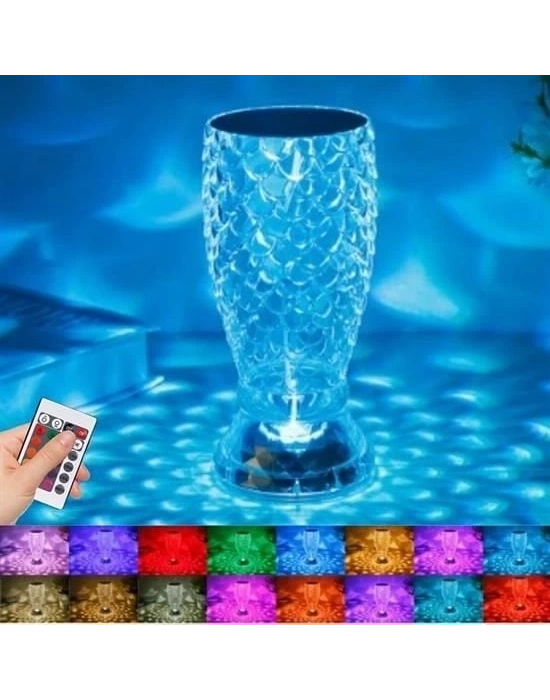 ÇOK SATAN Balık Süzgeç Model USB Şarjlı Kumandalı 16Farklı Işık Modlu Masa Üstü Kristal Akrilik Led