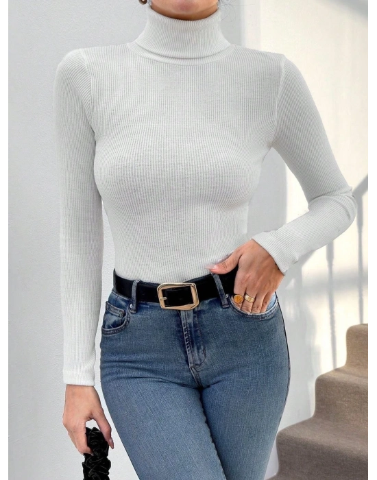 Balıkçı yaka dar kesim kaşkorse kazak beyaz