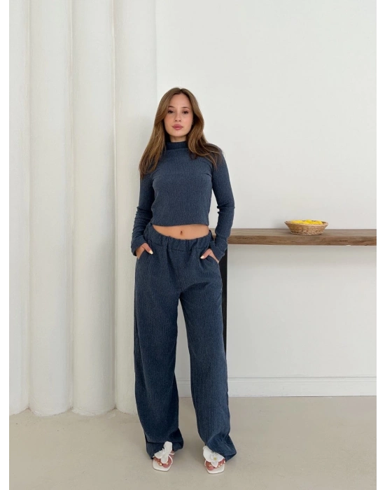 Balıkçı yaka örme takım lacivert st265865