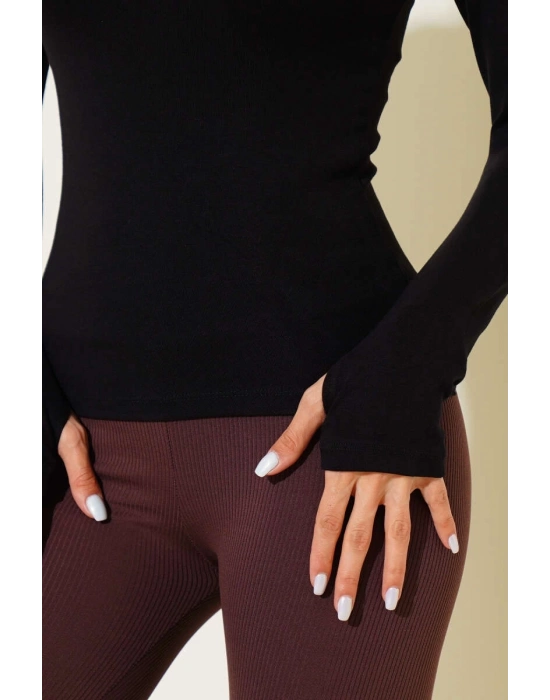 Basic Parmak Geçirme Detaylı Bluz siyah T4266