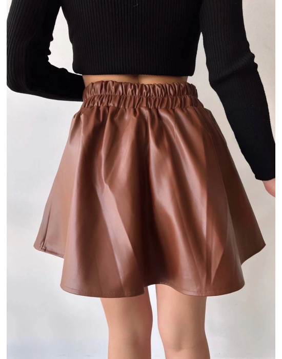 Beli lastikli deri etek kahve s24599