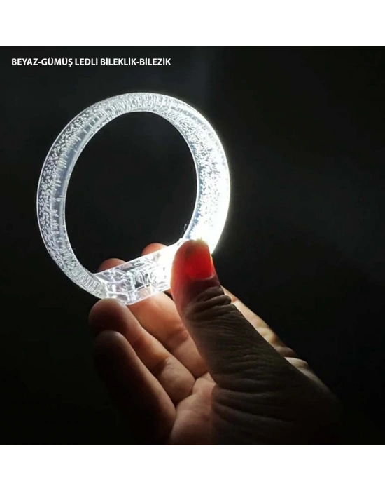 ÇOK SATAN Beyaz-gümüş Led Işıklı Baskı Yapılabilen Pilli Bileklik Bilezik 1,5 Cm Genişlik
