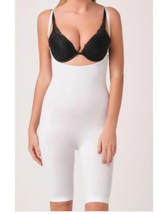 ÇOK SATAN Beyaz Kadın Paçalı Boy Dikişsiz Korse - 751