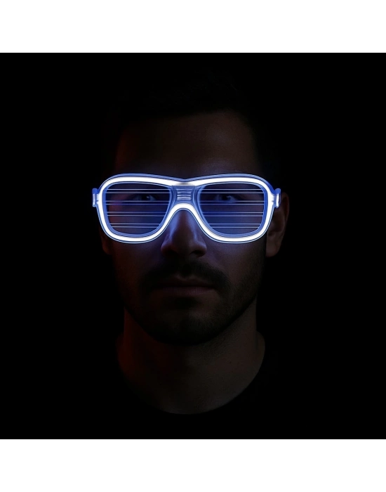 ÇOK SATAN Beyaz Led Işıklı Parti Gözlüğü - Neon Glow Şerit Gözlük 3 Modlu