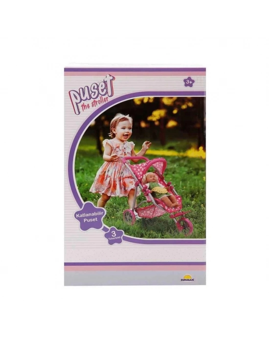 ® 0663 Puantiye Desenli, 3 Tekerlekli ve Tenteli Oyuncak Puset -