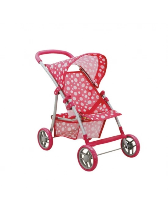 ® 0664 Puantiye Desenli, 4 Tekerlekli ve Tenteli Oyuncak Puset -