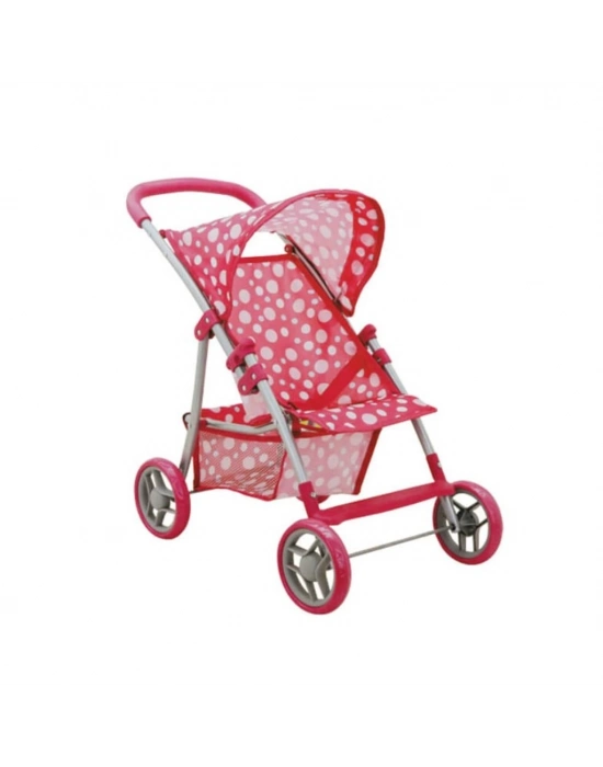 ® 0664 Puantiye Desenli, 4 Tekerlekli ve Tenteli Oyuncak Puset -