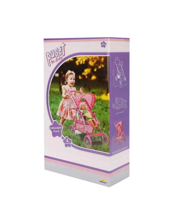 ® 0664 Puantiye Desenli, 4 Tekerlekli ve Tenteli Oyuncak Puset -