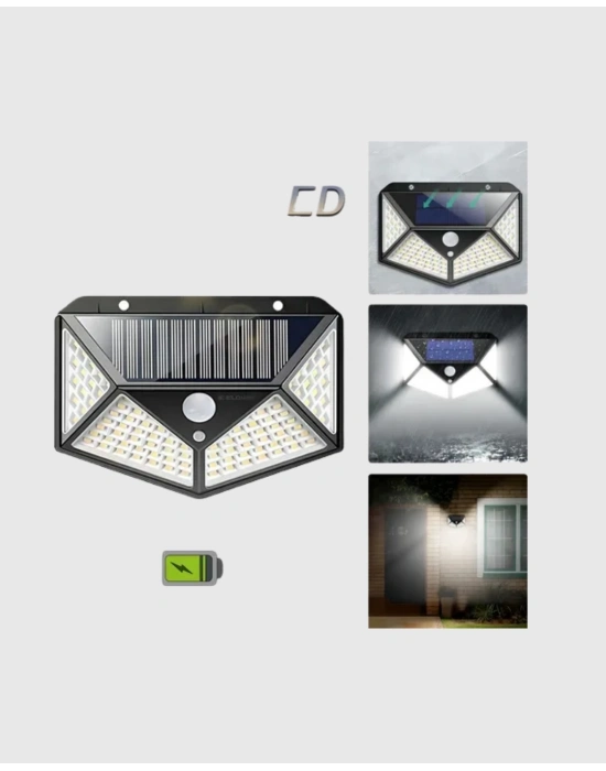 ® 100 LED Güneş Enerjili Bahçe Lambası – PIR Sensörlü, IP65 Su Geçirmez Dış Mekan Aydınlatma