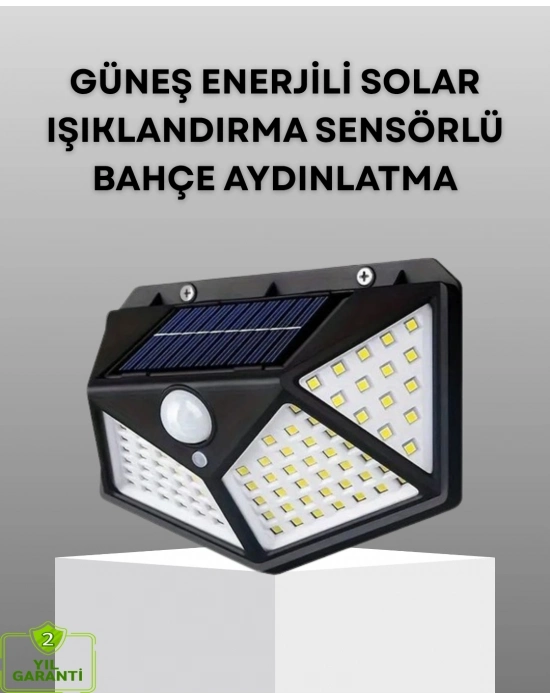 ® 100 LED Solar Lamba Hareket Algılamalı Bahçe Duvar Dış Mekan Aydınlatma