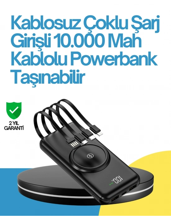 ® 10000mAh Kablosuz ve Hızlı Şarj Destekli Powerbank – Taşınabilir Şarj Gücü