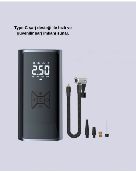 ® 12V Uyumlu Çok İşlevli Akıllı Araç Lastik Pompası