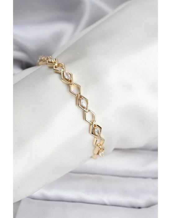 ® 14K Gold Renk Kaplama Baklava Dilim Model Kadın Bileklik