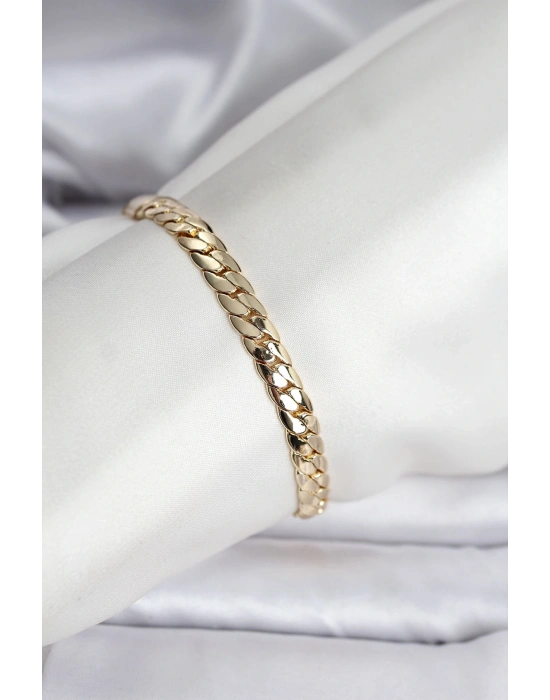 ® 14K Gold Renk Kaplama Ezme Zincir Model Kadın Bileklik