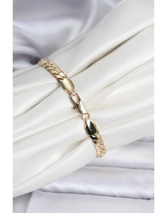 ® 14K Gold Renk Kaplama Ezme Zincir Model Kadın Bileklik