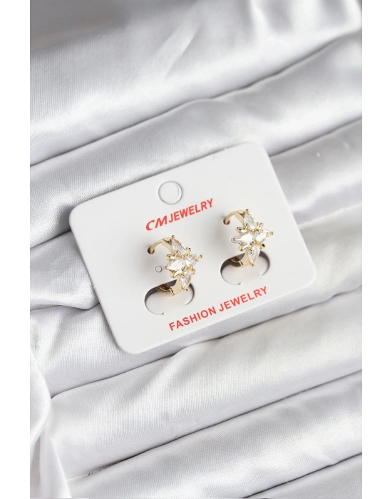 ® 14K Gold Renk Kaplama Kutup Yıldız Zirkon Taşlı CM Kadın Küpe