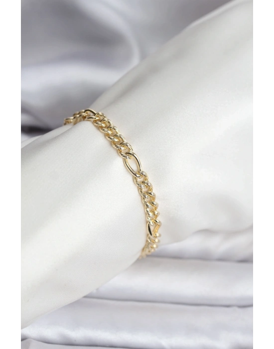 ® 14K Gold Renk Kaplama Lazerli Zincir Model CM Kadın Bileklik