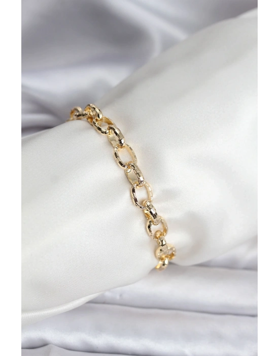 ® 14K Gold Renk Kaplama Lazerli Zincir Model CM Kadın Bileklik