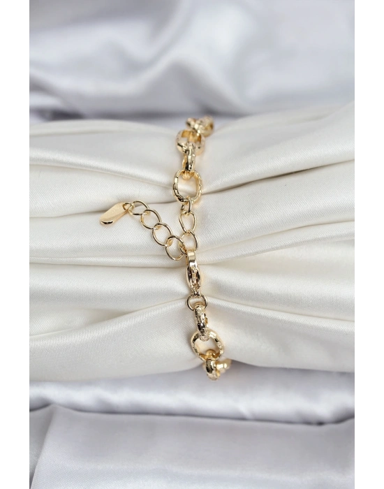 ® 14K Gold Renk Kaplama Lazerli Zincir Model CM Kadın Bileklik