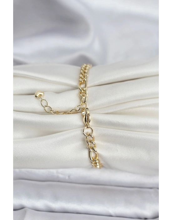 ® 14K Gold Renk Kaplama Lazerli Zincir Model CM Kadın Bileklik