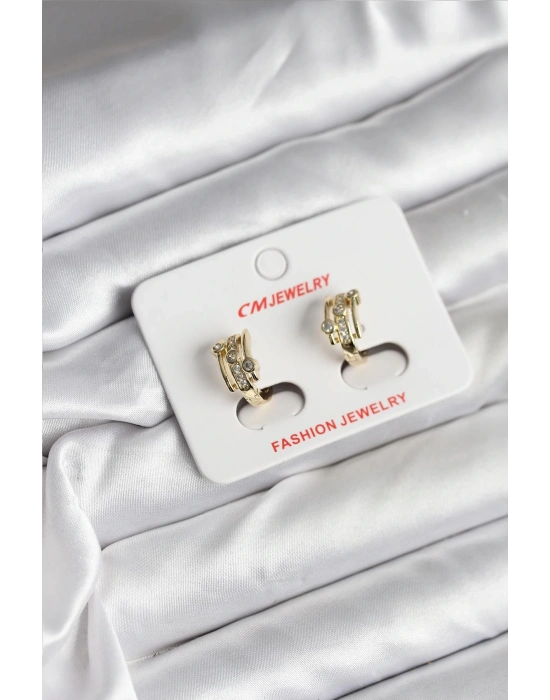 ® 14K Gold Renk Kaplama Yarım Halka Zirkon Taşlı CM Kadın Küpe