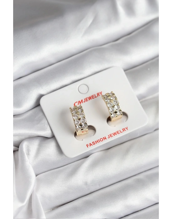 ® 14K Gold Renk Kaplama Zirkon Taşlı CM Kadın Küpe