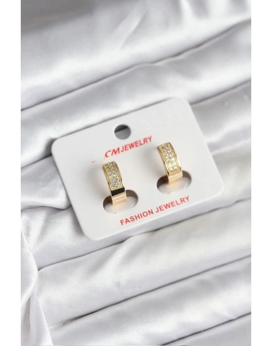 ® 14K Gold Renk Kaplama Zirkon Taşlı Halka CM Kadın Küpe