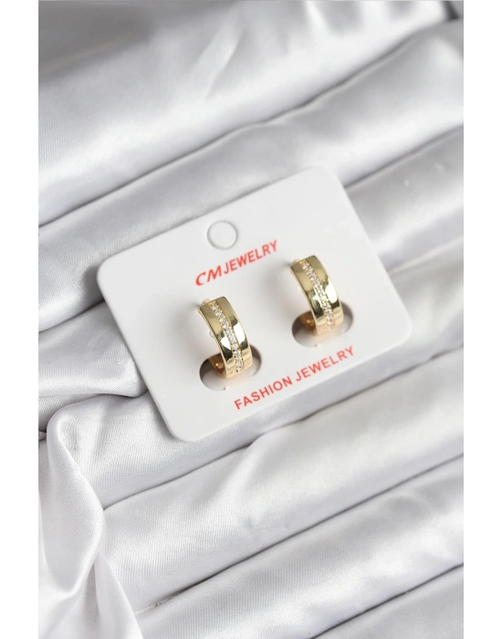 ® 14K Gold Renk Kaplama Zirkon Taşlı Halka Model CM Kadın Küpe