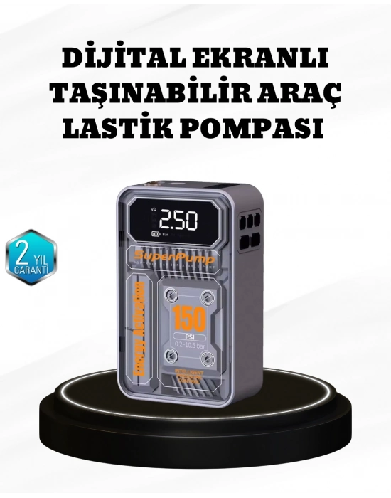 ® 150 PSI Kablosuz Şarjlı Hava Pompası – LED Ekranlı ve Otomatik Kapanma Özellikli