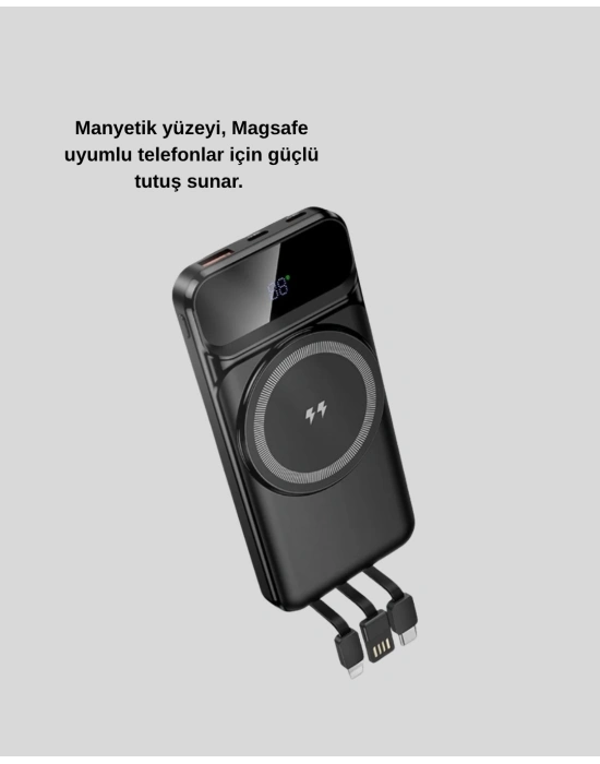 ® 15W Kablosuz Hızlı Şarjlı 10000 mAh Powerbank – Taşınabilir, LED Göstergeli