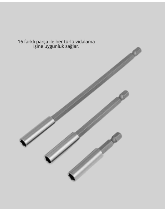® 16 Parça Bits ve Adaptör Seti Vidalama Tamir Bakım Seti