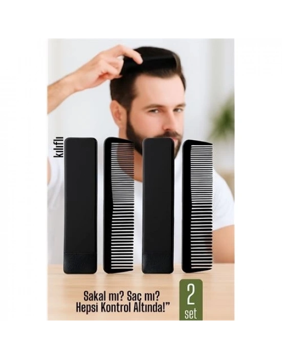 ® 2 li Kılıflı Cep Tarağı – 14 x 3 cm | Kompakt, Şık ve Taşınabilir Erkek Bakım Tarağı