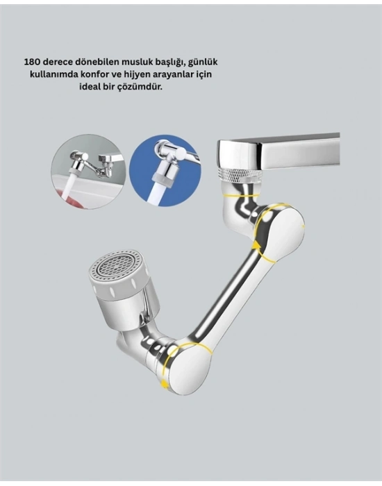 ® 2 Modlu 1080° Dönebilen Musluk Başlığı Esnek 3 Eklemli Hareketli Tasarım