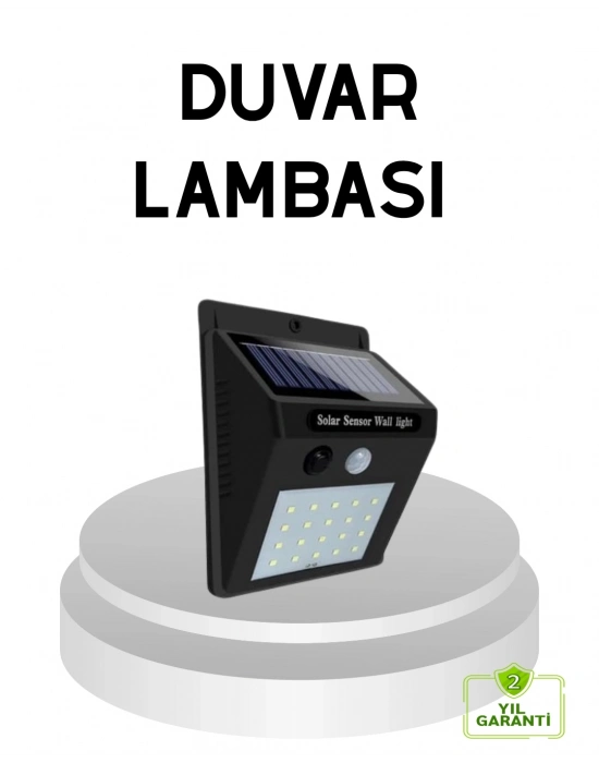 ® 20 LED Güneş Paneli Aydınlatma – Fotoselli ve Hareket Algılamalı Dış Mekan Duvar Lambası