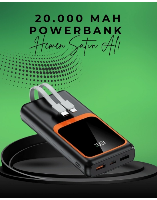 ® 20000 mAh Taşınabilir Powerbank | Çok Kablolu, Hızlı Şarj Destekli (22.5W)