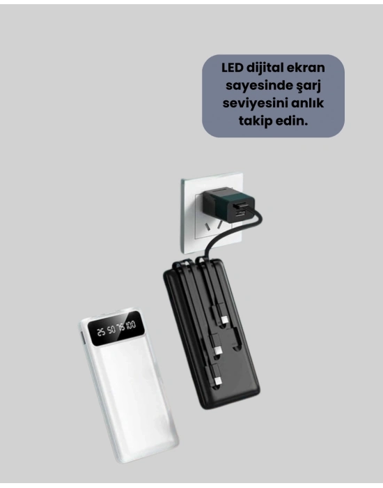® 20.000mAh PD Powerbank LED Işık LCD Ekran Dahili Kablo Çoklu Giriş