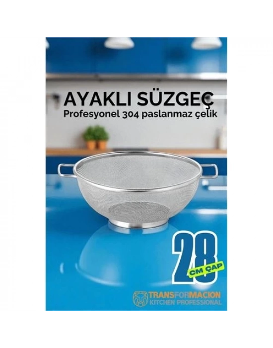 ® 28 cm Süzgeç - Makarna Süzgeci Pirinç Meyve Süzgeci 304 Paslanmaz Çelik