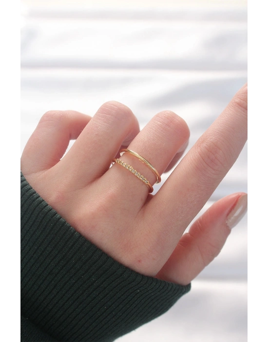 ® 2li Görünümlü Su Yolu Tasarımlı Gold Renk Ayarlanabilir Yüzük