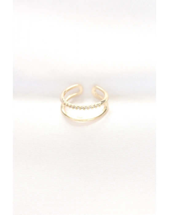 ® 2li Görünümlü Su Yolu Tasarımlı Gold Renk Ayarlanabilir Yüzük