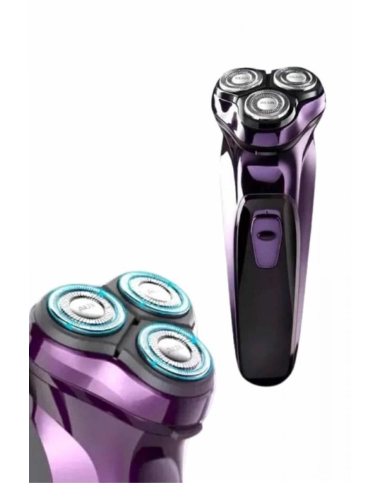 ® 3 Bıçaklı Döner Başlıklı Sakal Sıfır Alma Tıraş Makinesi Profesyonel Paslanmaz Çelik