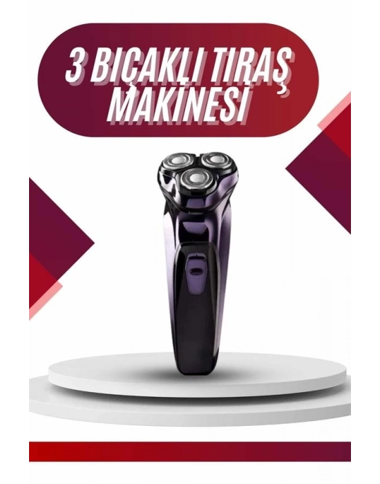 ® 3 Bıçaklı Döner Başlıklı Sakal Sıfır Alma Tıraş Makinesi Profesyonel Paslanmaz Çelik