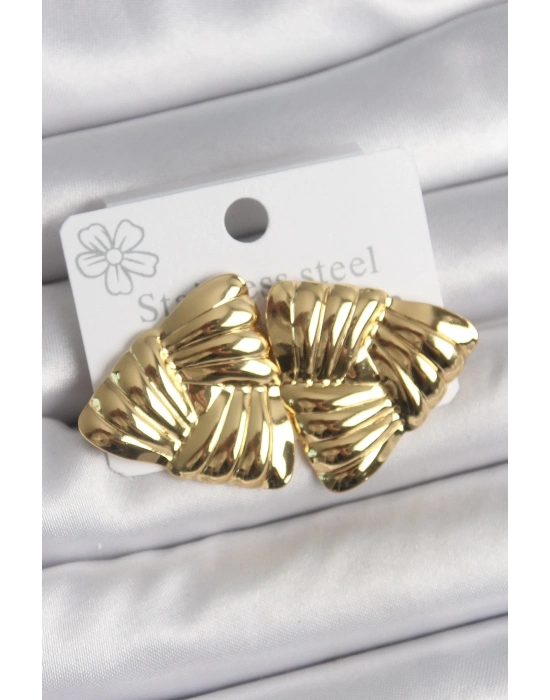 ® 316 Çelik Gold Renk İşlemeli Üçgen Model Kadın Küpe