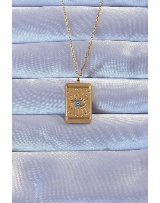 ® 316L Altın Renk İşlemeli Nazarlı Göz Model Vintage Kolye