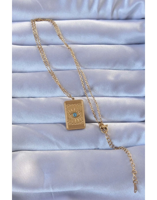 ® 316L Altın Renk İşlemeli Nazarlı Göz Model Vintage Kolye