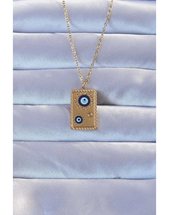 ® 316L Altın Renk İşlemeli Nazarlı Vintage Kolye