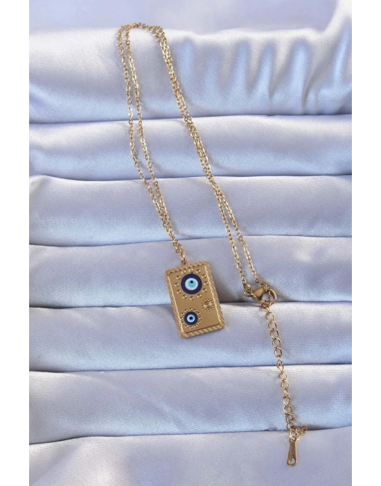 ® 316L Altın Renk İşlemeli Nazarlı Vintage Kolye