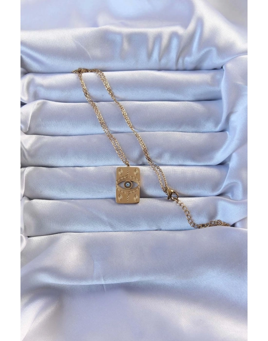 ® 316L Altın Renk İşlemeli Nazarlı Vintage Kolye