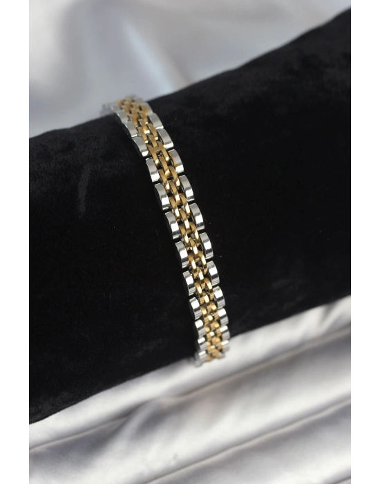 ® 316L Çelik 7 mm Kalınlıkta Gold ve Gümüş Renkli Erkek Bileklik