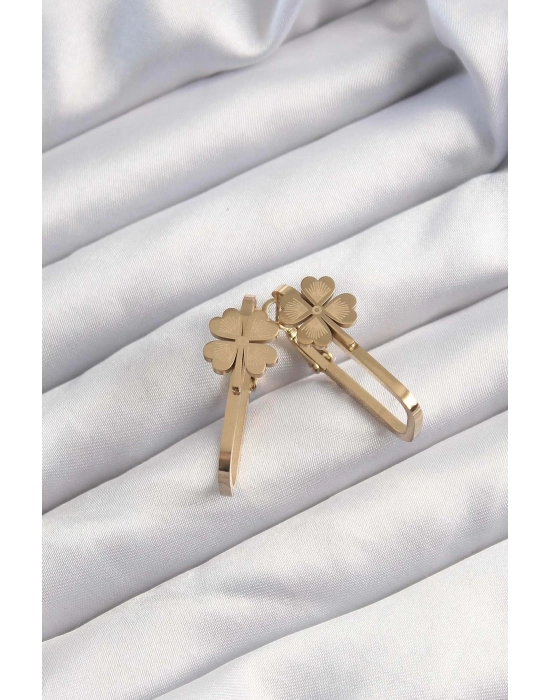 ® 316L Çelik Altın Renk Geometrik Yonca Model Küpe