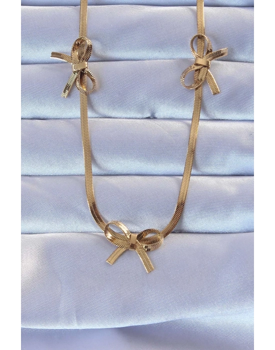 ® 316L Çelik Altın Renk İtalyan Zincirli Fiyonk Kolye